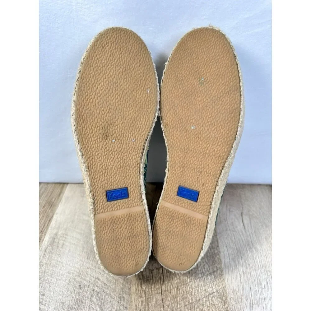 Keds Rifle Paper Shoes Womens 9.5 Espadrille Sneakers Green Tan Leaves WF58366M